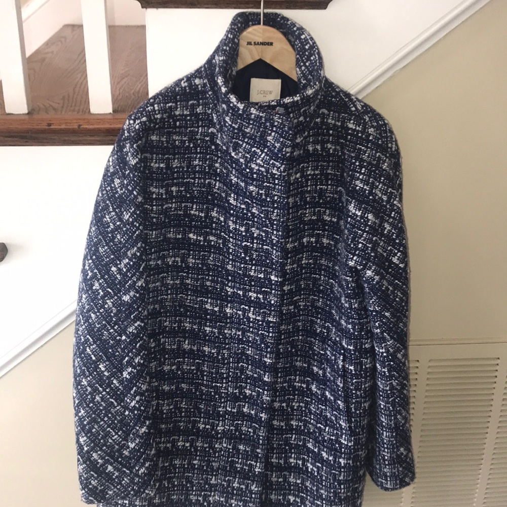 J crew wool blue & white Boucle pea coat size 10
